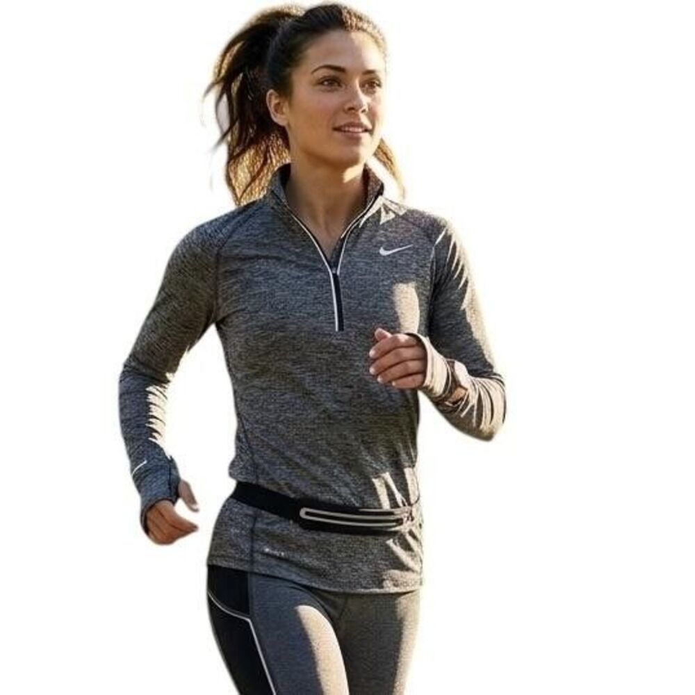 Nike Dri-FIT Pullover Women's Med Gray 1/4 Zip Running Top Thumbholes Athletic
